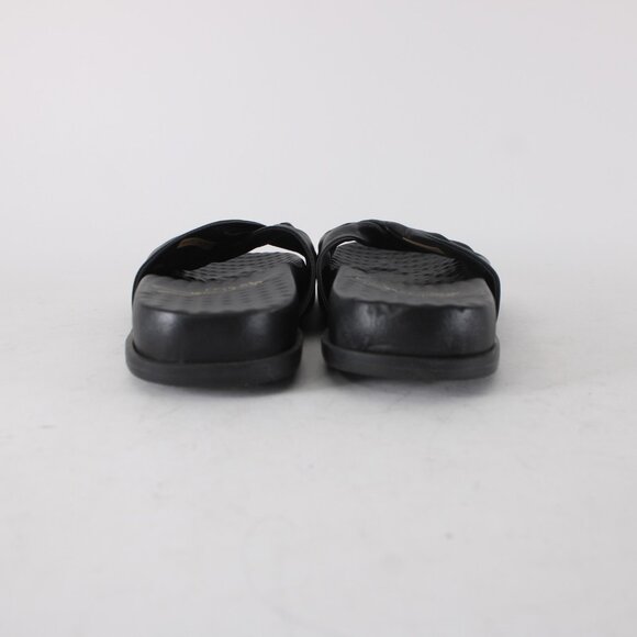 Joan Oloff Sandal Sz 9 M Black Slip On Leather Rubber Sandals - Picture 6 of 13